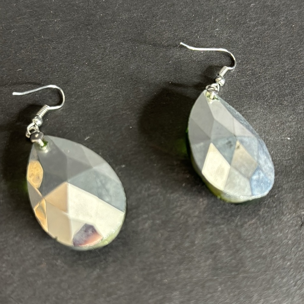 SOLDGreen Faceted Glass Teardrop Earrings - Picture 15 of 15
